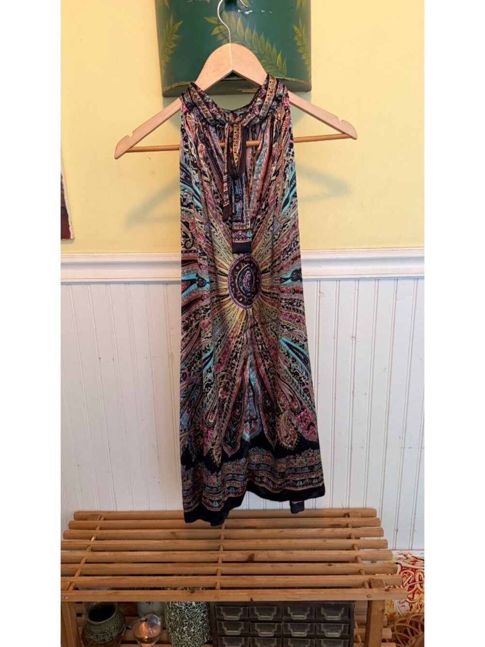 Pookie & Sebastian Multicolor Paisley Halter Dress With Tie Neck Flowy Design - Picture 3 of 6